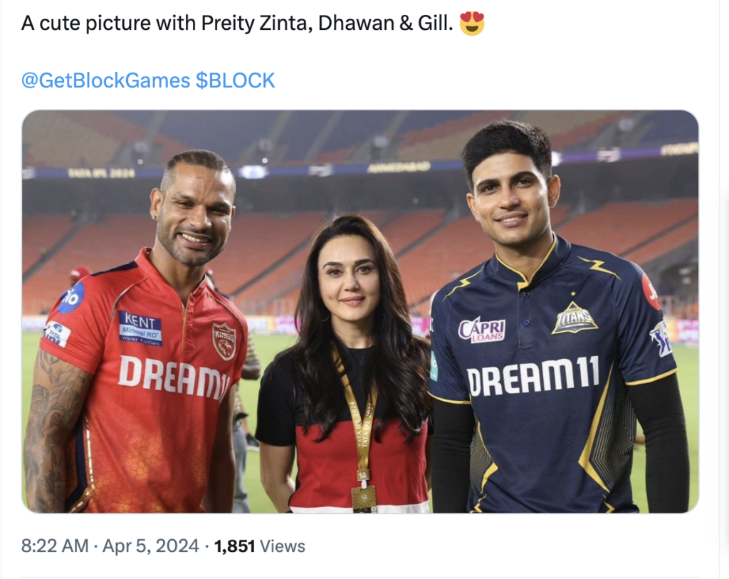 Preity Zinta poses with Shubman Gill, Shikhar Dhawan