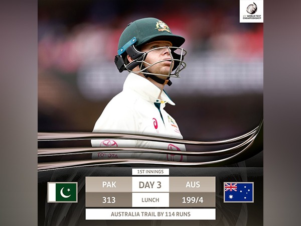 Australia scores 199/4 against Pakistan at end of first session in Sydney (Day 03, Lunch)