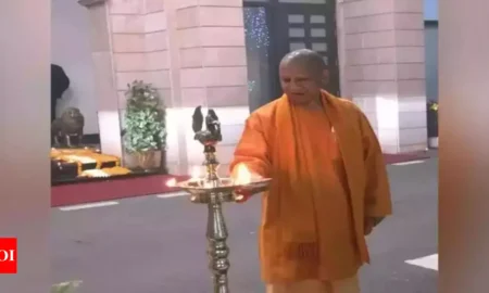 Lucknow: CM Yogi lights 'Ram Jyoti' at his residence after 'Pran Pratishtha' ceremony