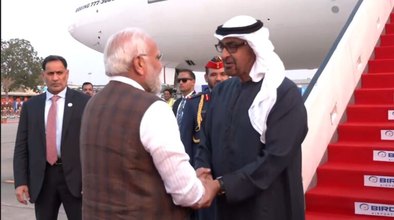 PM Modi welcomes UAE President Al Nahyan as he arrives in Ahmedabad for Vibrant Gujarat Global Summit