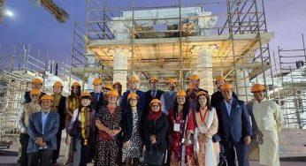 Indian envoy Sunjay Sudhir visits BAPS Hindu Temple in UAE to see its progress