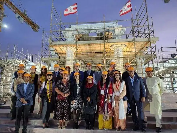 Indian envoy Sunjay Sudhir visits BAPS Hindu Temple in UAE to see its progress