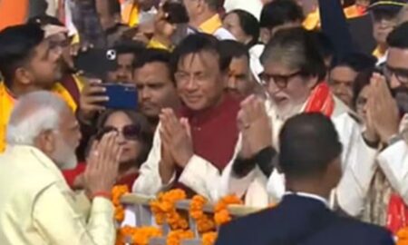 PM Modi, Big B exchange pleasantries on sidelines of 'Pran Pratishtha' ceremony in Ayodhya