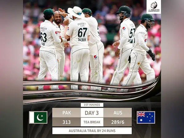 Mitchell Marsh's fifty in the third straight Test and his partnership with wicketkeeper-batsman Alex Carey put Australia close to a lead at the end of the second session on day 3 of 2 test.