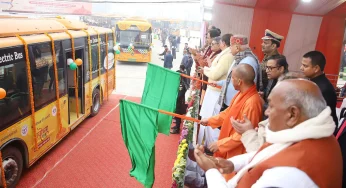 UP CM Yogi Aditayanath flags off 100 e-buses for tourists in Ayodhya