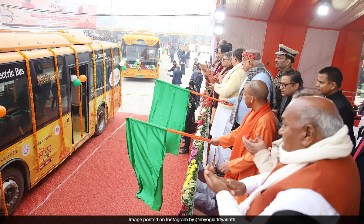 UP CM Yogi Aditayanath flags off 100 e-buses for tourists in Ayodhya