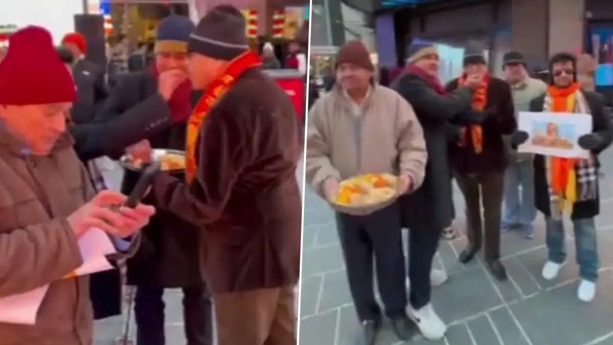 US: 'Overseas Friends of Ram Mandir' distributes laddoos at Times Square ahead of Pran Pratishtha