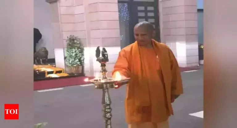 Lucknow: CM Yogi lights 'Ram Jyoti' at his residence after 'Pran Pratishtha' ceremony