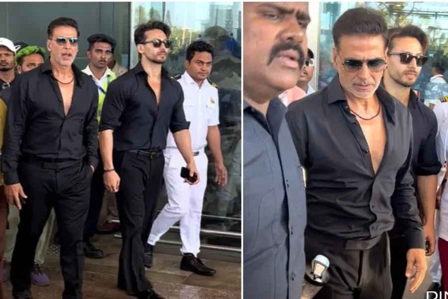 Akshay Kumar and Tiger Shroff go all black for Jackky Bhagnani wedding