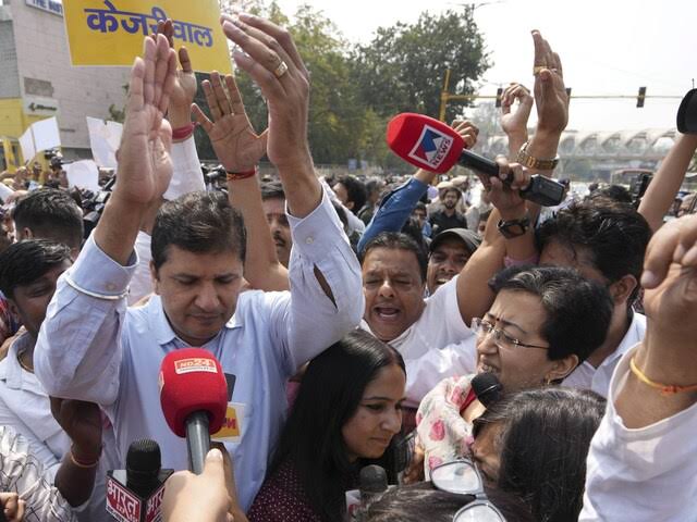 AAP workers stage protest against arrest of Delhi CM Kejriwal