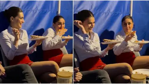 Rhea Kapoor drops video of Kareena and Kriti’s pizza party on ‘Crew’ set