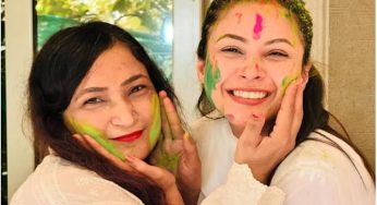 Shehnaaz Gill twins with mother in white for Holi 2024
