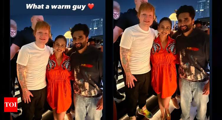 Newlyweds Rakul Preet Singh, Jackky Bhagnani strike a pose with Ed Sheeran