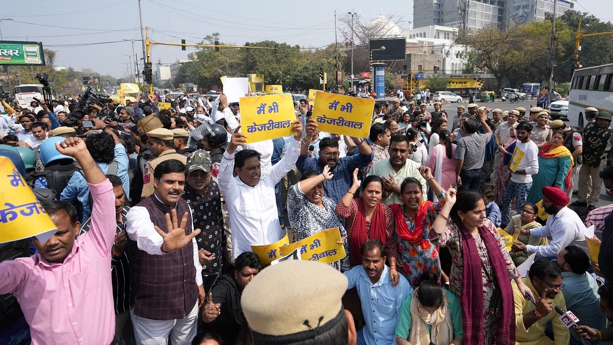 INDIA bloc protests at Shaheedi Park against arrest of Arvind Kejriwal