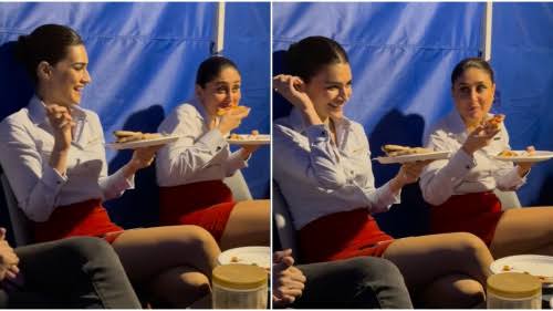 Rhea Kapoor drops video of Kareena and Kriti’s pizza party on ‘Crew’ set