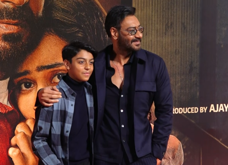 Ajay Devgn poses with son Yug at screening of his film ‘Shaitaan’