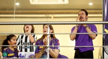 SRK Enjoys KKR Match Against DC with Son AbRam