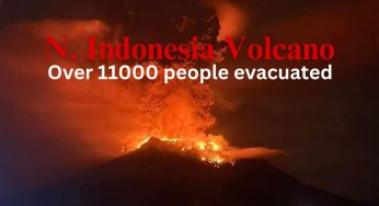 Over 11000 people evacuated as volcano erupts in northern Indonesia