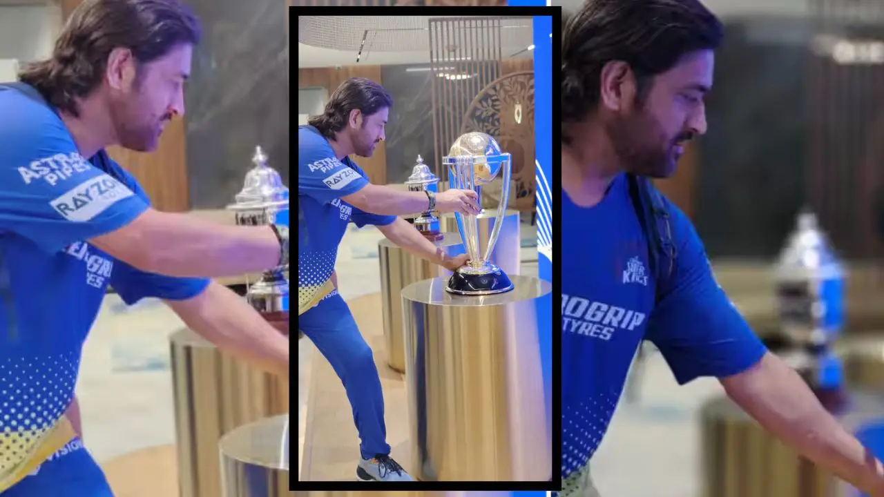 Dhoni's Glorious Reunion: Poses with Cricket World Cup Trophy in Mumbai