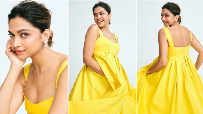 Deepika Padukone Glows in Yellow Dress, Flaunts Baby Bump