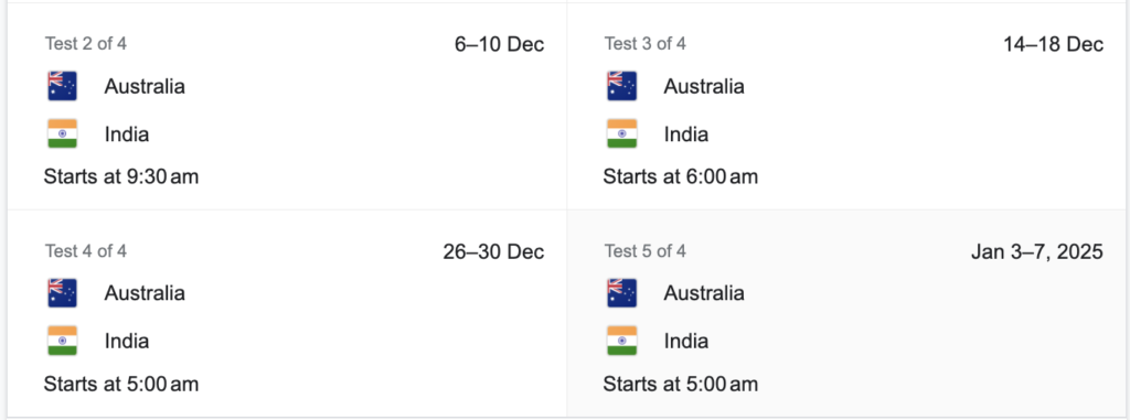 India Matches schedule 1