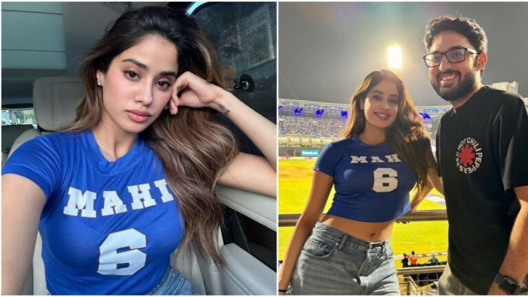 Janhvi Kapoor Cheers on at MI vs KKR IPL Match with Director Sharan Sharma