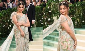 Alia Bhatt Stuns in Floral Sabyasachi Saree at Met Gala 2024