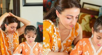 Soha Ali Khan and Daughter Inaaya Twin in Orange for Eid Al-Adha