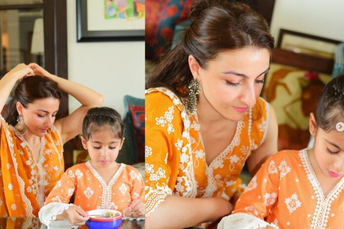 Soha Ali Khan and Daughter Inaaya Twin in Orange for Eid Al-Adha
