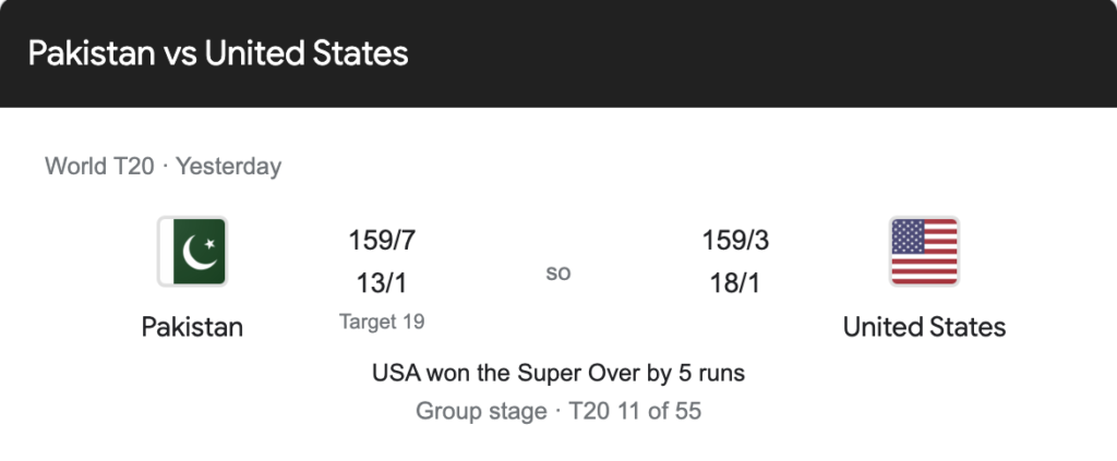 US vs Pak score