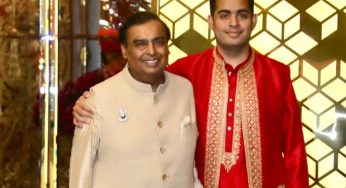 Mukesh Ambani Poses with Son Akash at Anant-Radhika’s Haldi Ceremony