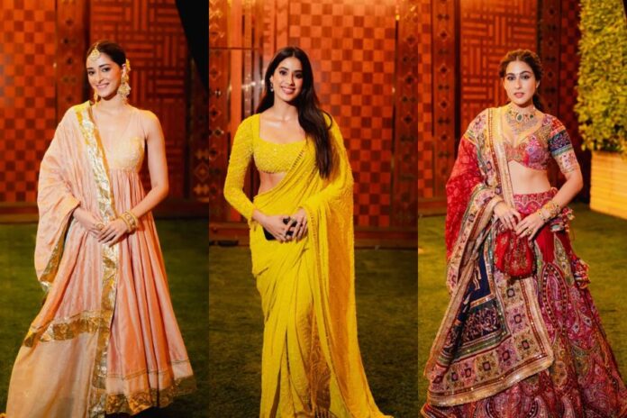 Sara Ali Khan, Janhvi Kapoor, Ananya Panday Shine at Anant-Radhika's Haldi Ceremony