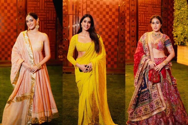 Sara Ali Khan, Janhvi Kapoor, Ananya Panday Shine at Anant-Radhika’s Haldi Ceremony
