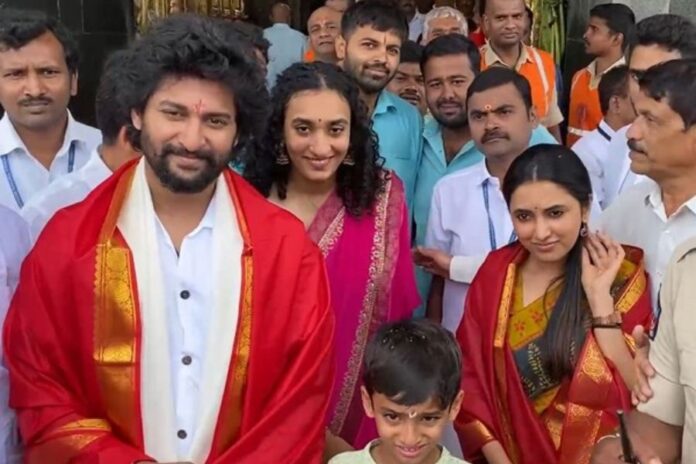 Nani and Priyanka Mohan Seek Blessings at Tirupati Balaji Ahead of 'Saripodhaa Sanivaaram' Release