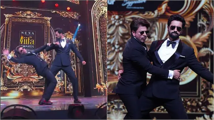 SRK Grooves With Vicky Kaushal And Karan Johar On His Hit Track 'Jhoome Jo Pathaan' At IIFA 2024