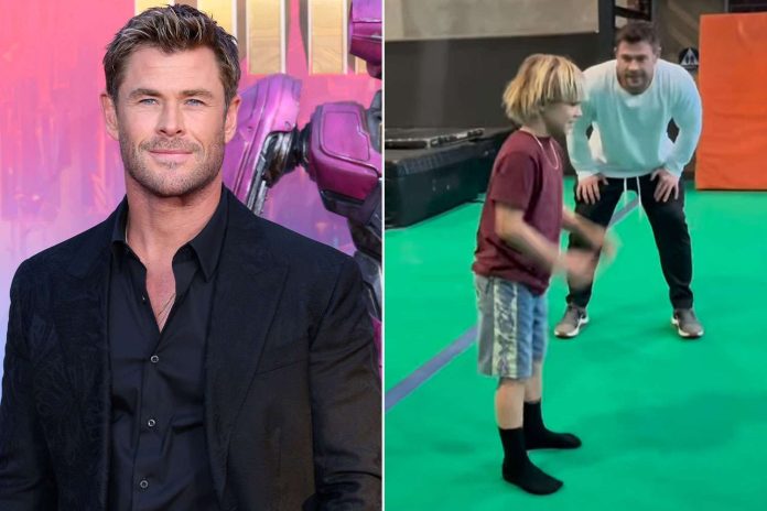 Watch Out Cute Video Of Chris Hemsworth Teaching His Son Backflip Technique