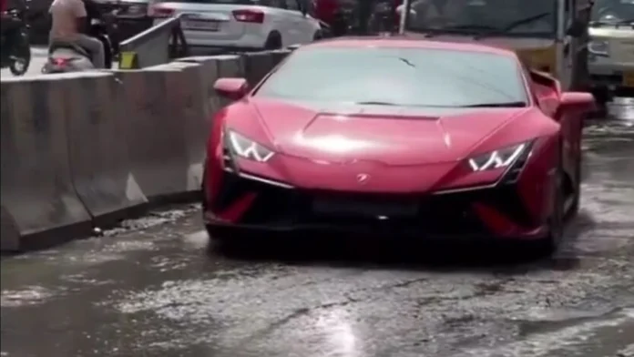 India Is Not for Supercars’: Viral Video Shows Lamborghini Huracan Struggling on Pothole-Ridden Roads