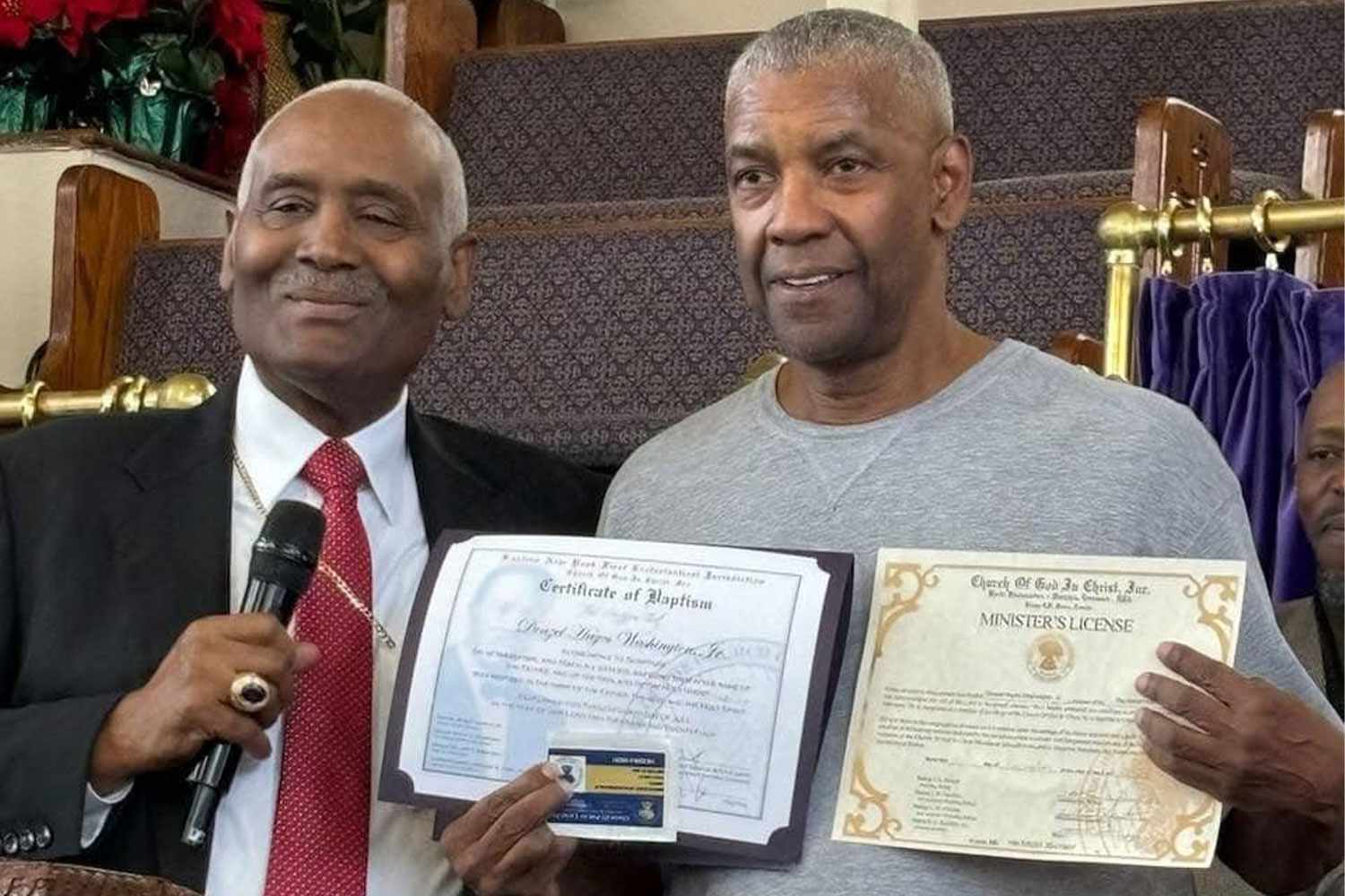 Denzel Washington Gets baptised And Received Minister Licence At New York Church, See Pictures