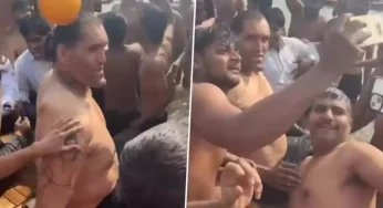 The Great Khali Takes Holy Dip In Triveni Sangam At Mahakumbh