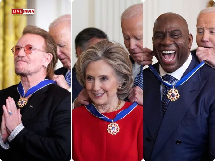 President Biden Awards Presidential Medal of Freedom to Hillary Clinton, Magic Johnson, Bono and others