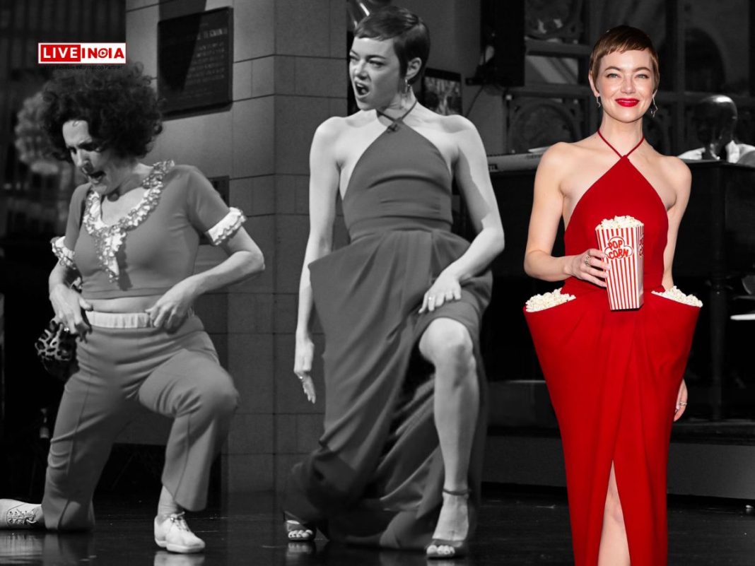 Emma Stone’s SNL50 Red-Carpet Look Steals the Show with Popcorn-Filled Pockets