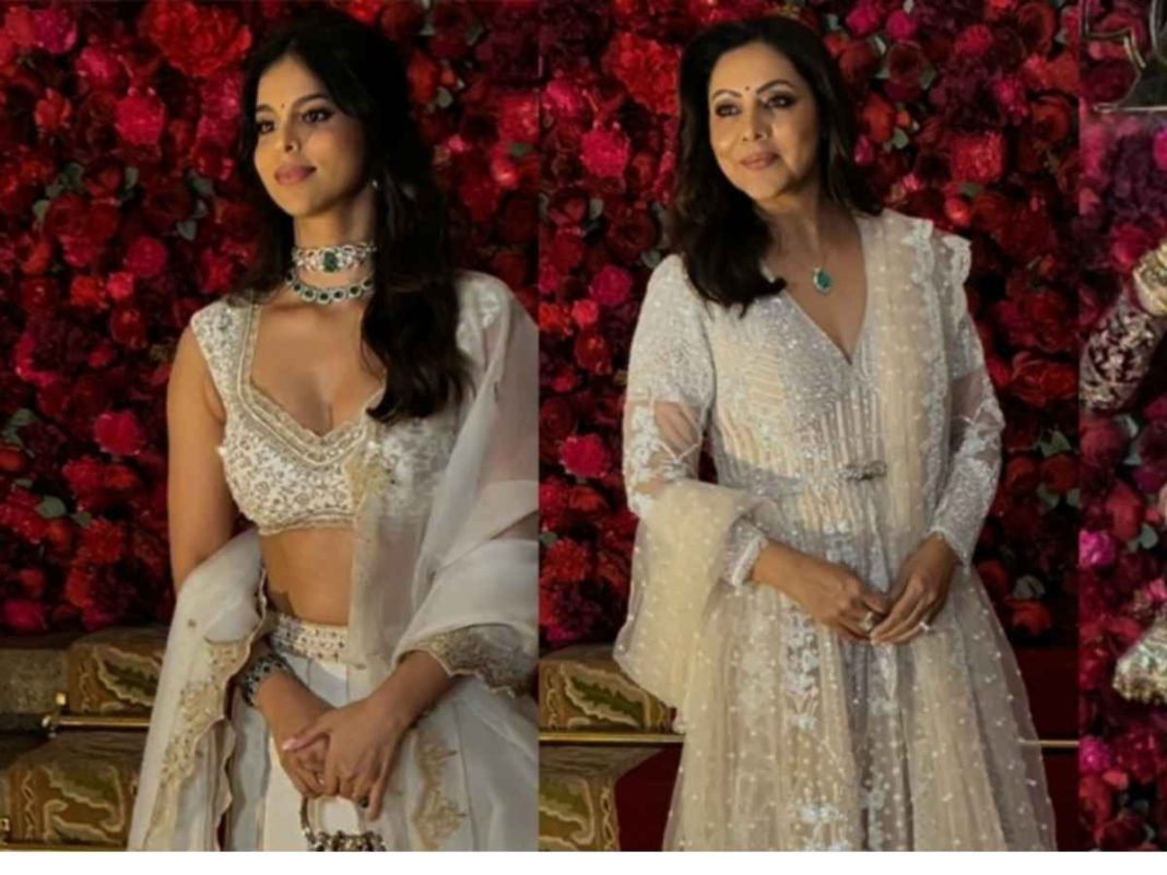 Suhana Khan, Gauri Khan Twin In Ivory Lehenga At Aadar Jain-Alekha Advani's Wedding