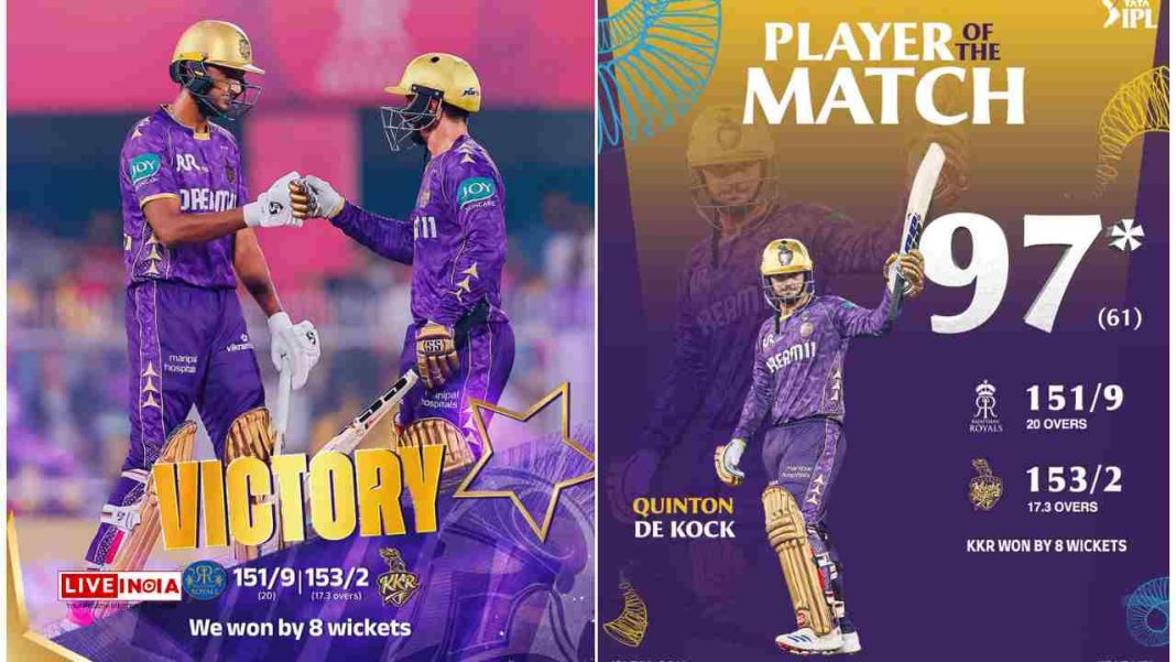 De Kock's Dazzling 97 Powers KKR to First Win of IPL 2025