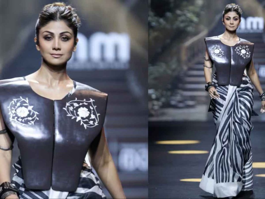 Shilpa Shetty Dazzles In Zebra-Striped Sari At Lakme Fashion Week