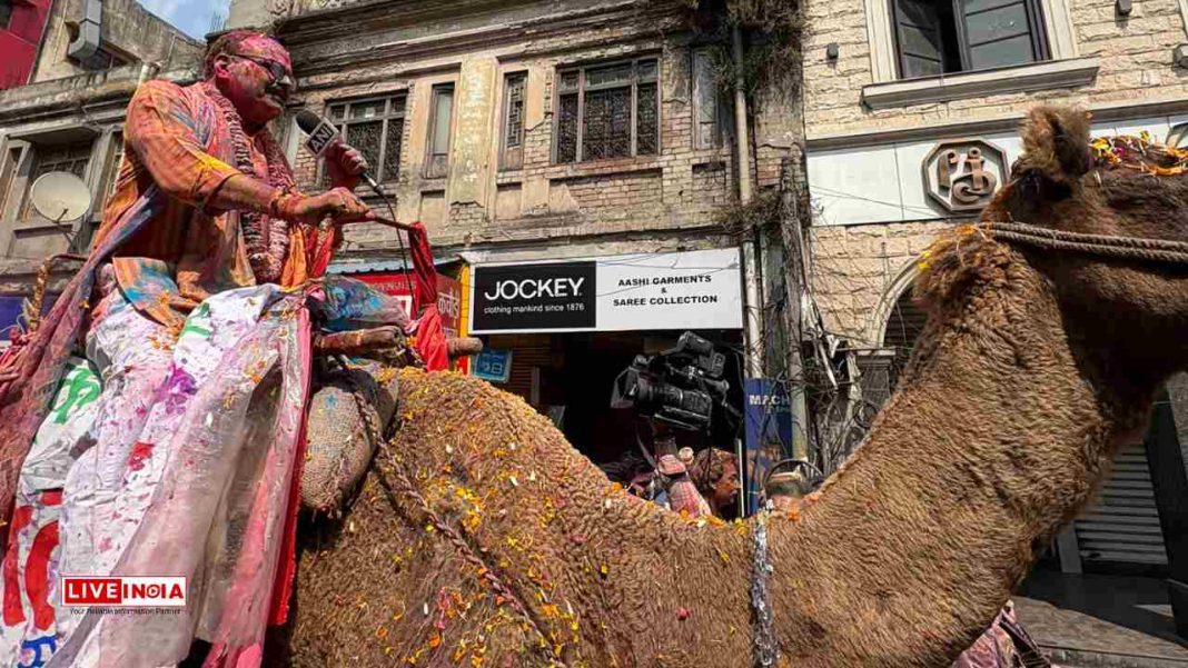 Holi Festivities in Uttar Pradesh: Deputy CM Brajesh Pathak Joins Celebrations on Camelback