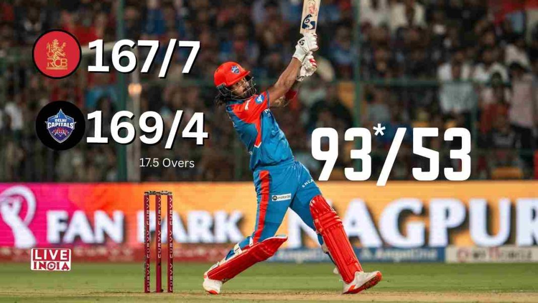 IPL 2025: KL Rahul's Heroic 93 Lifts Delhi Capitals to Fourth Straight Win Over RCB in Bengaluru