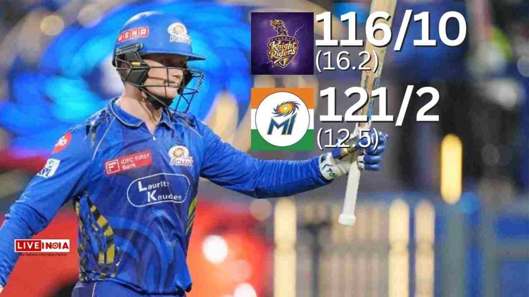 Rickelton, Ashwani Shine as MI Crush KKR by 8 Wickets to Seal First Win of IPL 2025