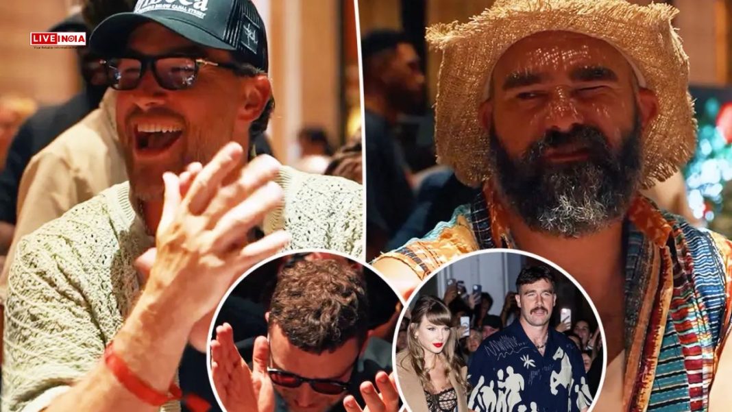 Travis Kelce Spotted in Vegas with Jason Kelce, Justin Timberlake — Taylor Swift Absent