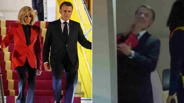 French President Emmanuel Macron Pushed in Face by Wife Brigitte in Viral Moment Caught on Video