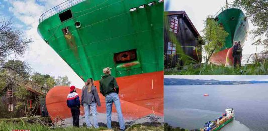 Norwegian Man Wakes to Find 135-Meter Container Vessel in His Backyard